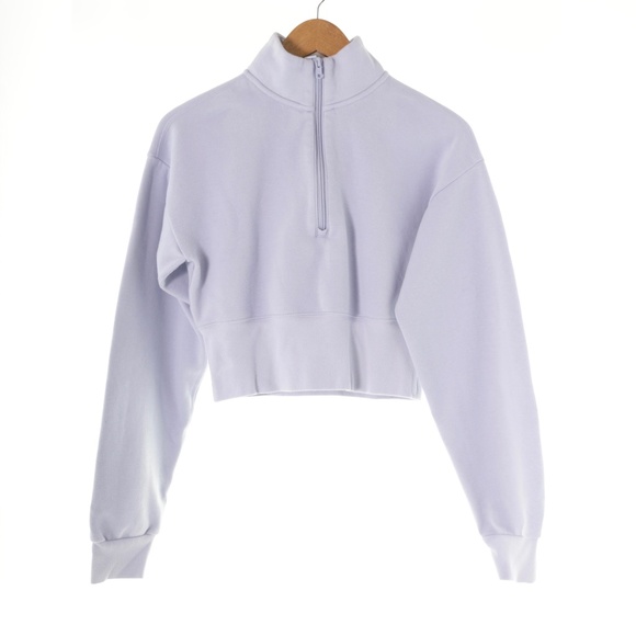 SKIMS Cotton Fleece Cropped Half Zip Periwinkle Pullover Sweatshirt Womens M - Picture 1 of 7
